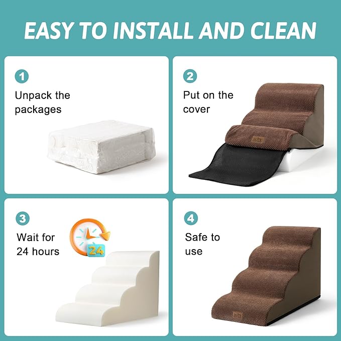 Dog Stairs for High Bed 22.6" H, Small Dog Step for Puppy, Older or Cat, Curved Ramp for Car, Ladder with High Density Foam, Lightweight, Durable, 15.7x33x22.6 inch, 5 Step, Brown