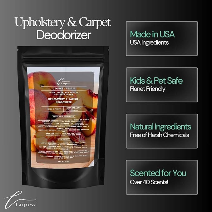 Georgia Peach Carpet Freshener Powder: Powerful Odor Eliminator for Home, Upholstery Deodorizer, Carpet Deodorizer, Pet Urine, Cat Litter Box - Georgia Peach Fragrance