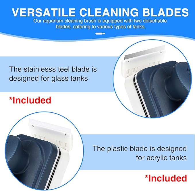 fishkeeper Aquarium Strong Magnetic Glass Cleaner Brush, Fish Tank Algae Magnet Cleaning Tool with 2 Detachable Scrapers, Mag Float Scrubber for 0.25-0.625Inch Glass and Acrylic Tanks