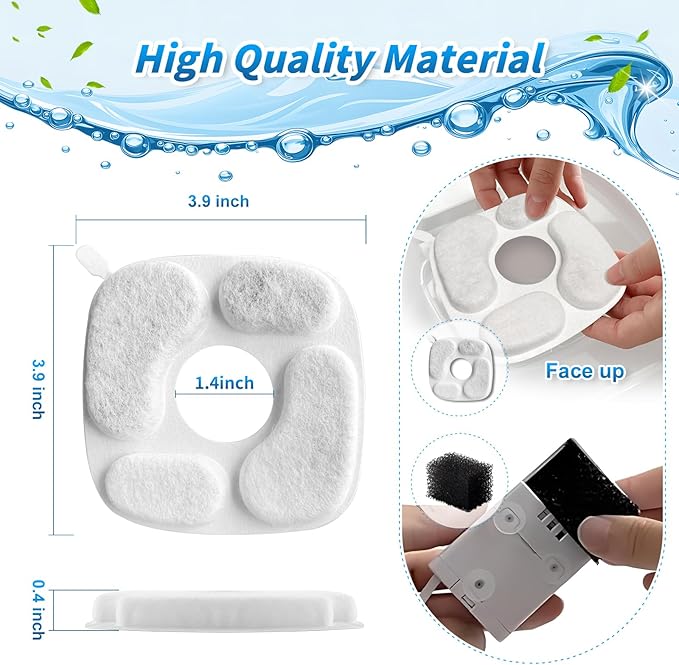 Cat Fountain Filters for 95 oz/2.8 Liter Automatic Pet Fountain Cat Fountain (8 Filters+8 Sponges)