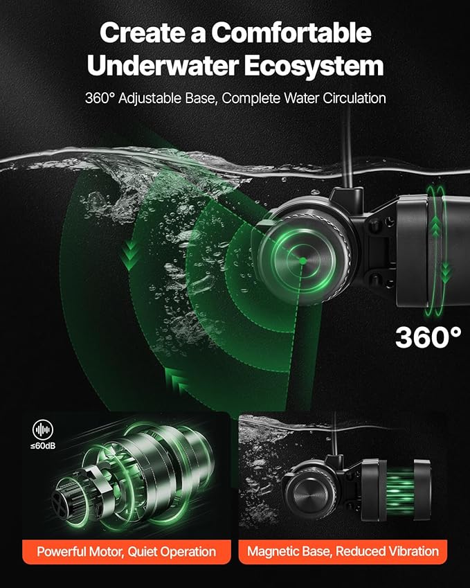 VEVOR Aquarium Wave Maker, 15W, 1428 GPH Adjustable Cross Flow Pump with Controller, Magnetic DC 24V Aquarium Powerhead, Strong Magnetic Base, 360° Rotating Wavemaker, for Saltwater Marine Freshwater