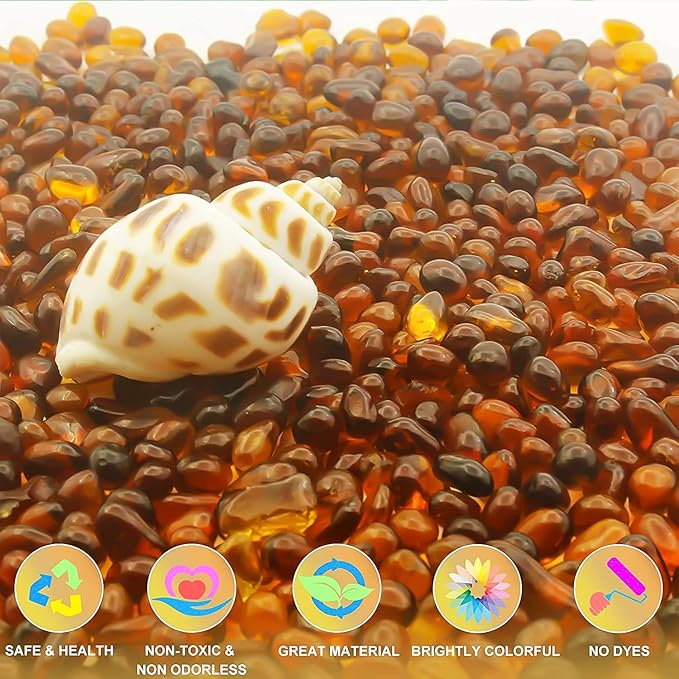Keedolla 3 LB Aquarium Glass Pebbles Decor Rocks for Fish Tank, Crystal Betta Fish Tank Rocks Gravel Gemstone Beads Vase Fillers Decorative Mosaic Glass Gem Pebbles - Amber
