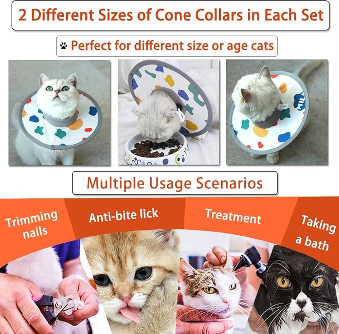 Cat Cone Collar 2pcs Adjustable Protective Collar for Pet Cat Recovery, Wound Healing (A-Milk, M+L)