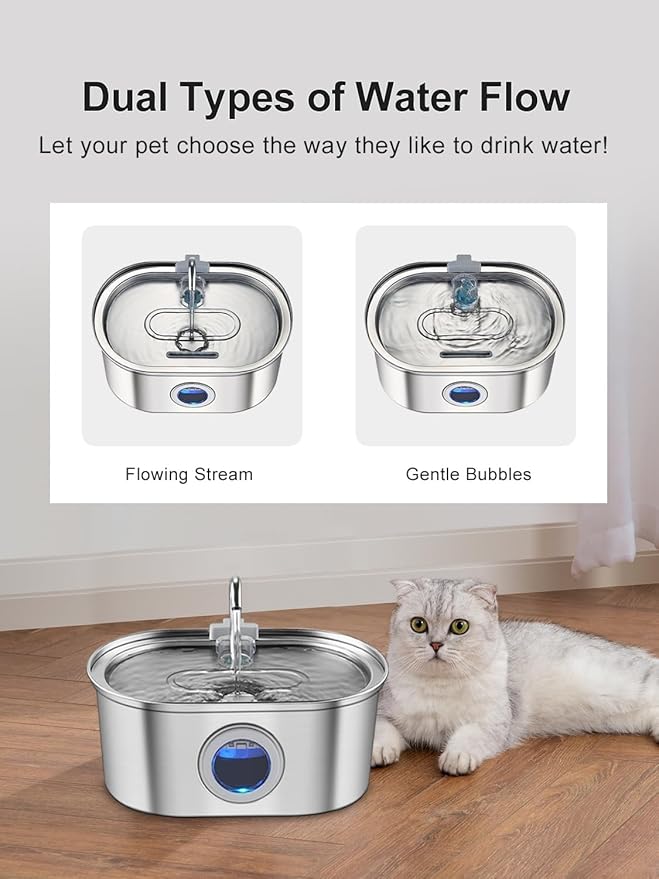 Cat Water Fountain Stainless Steel with Water Level Window,108oz/3.2L Cat Fountain Quiet Automatic Pet Water Fountain for Cats and Small Dogs