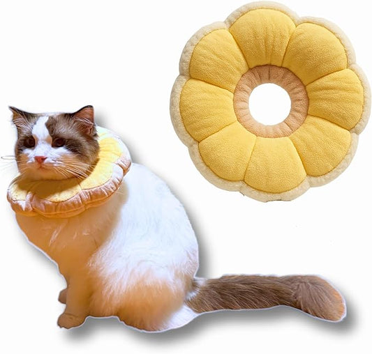 Adjustable Comfy Flower Style Elizabeth Collar for Cats Puppies Soft Recovery Cone Pet Protective Neck Collar (Yellow, Small)