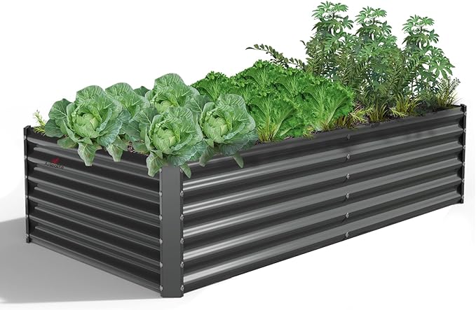 A ANLEOLIFE 6X3X1.5 ft Galvanized Raised Garden Beds Outdoor, Rectangular Metal Planter Box for Planting Vegetables Flowers Herb, Anti-Rust & Easy-Setup, Quartz Grey