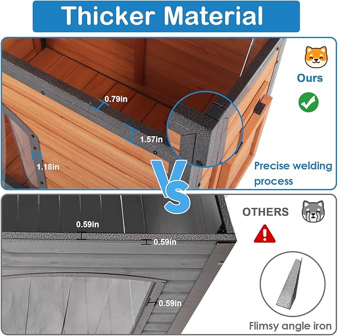 Dog House Outdoor Weatherproof 43.3" L Chew Proof Dog Kennel for Small Medium Large Dogs with Strong Metal Chew Proof Frame Raised Design