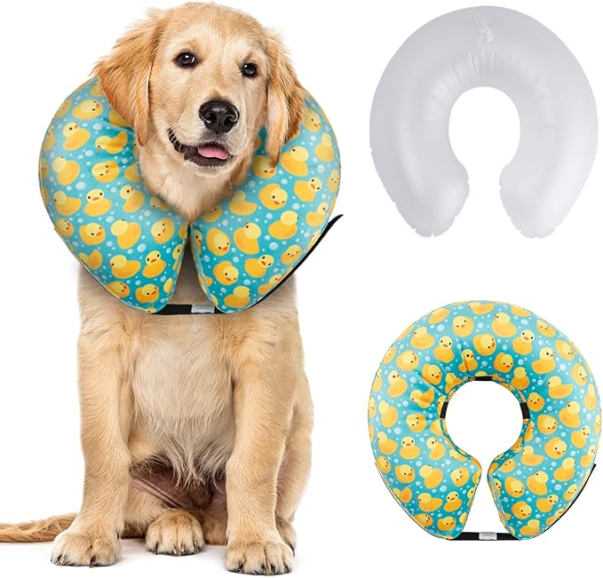 CuteBone Inflatable Dog Neck Donut with Removable Soft Fleece Covers for Small/Medium/Large Dogs and Cats After Surgery GWB04XL