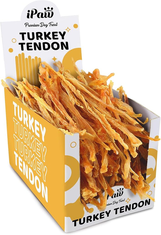 iPaw Turkey Tendons for Dogs, Turkey Sourced from USA, Hypoallergenic, All Natural Human Grade Puppy Chew, Dog Treats for Signature Series, Rawhide Alternative, Box of 10 Packs
