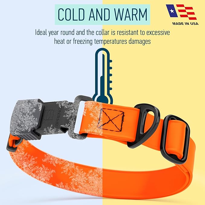 Dogline Biothane Waterproof Dog Collar with Herm Sprenger Stainless Steel Quick Release Buckle – Heavy Duty Tactical Durable Collar for Dogs – Comfortable and Safe Pet Collar, W 1" L 15-25", Orange