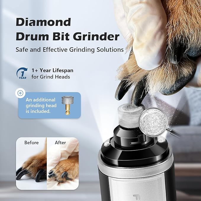 Dog Nail Grinder, Nail Clippers with LED Light, USB Rechargeable Electric Dog Nail Trimmer 5-Speed Paws Grooming & Smoothing for Large Medium Small Dogs Cats Pet