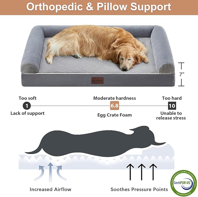 BFPETHOME Washable Dog Beds for Extra Large Dogs, Orthopedic Dog Bed Extra Large, Big Dogs Couch with Removable Washable Cover, Waterproof Lining and Nonskid Bottom, Egg-Crate Foam Pet Sofa
