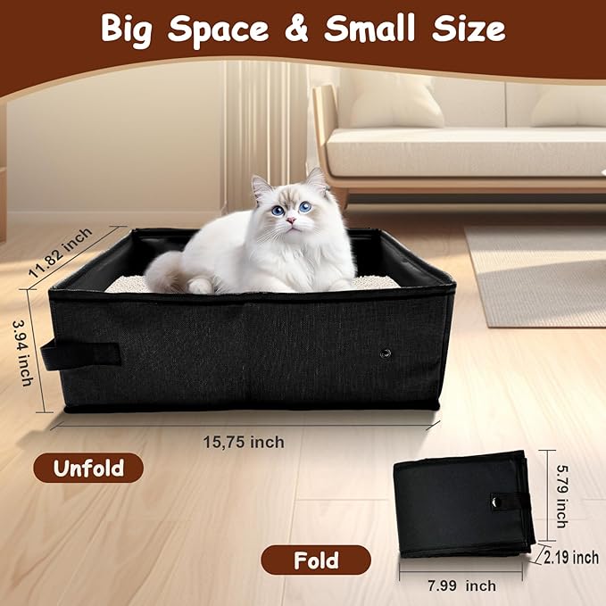 Foldable Travel Litter Box for Cats, Waterproof Portable Cat Travel Litter Box Collapsible, 15.75 * 11.82 * 3.94 Inches, Traveling & Camping Cat Supplies - Purple