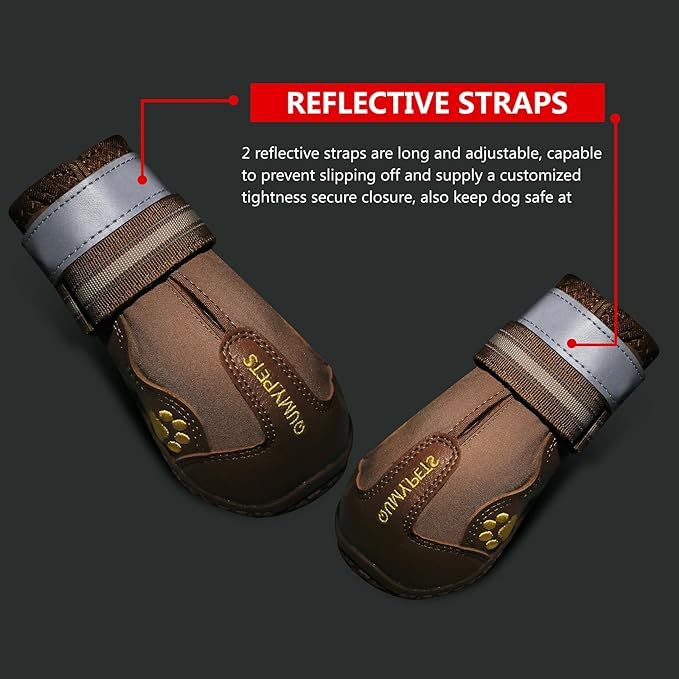 QUMY Dog Shoes for Large Dogs, Medium Dog Boots & Paw Protectors for Winter Snowy Day, Summer Hot Pavement, Waterproof in Rainy Weather, Outdoor Walking, Indoor Hardfloors Anti Slip Sole Khaki 4