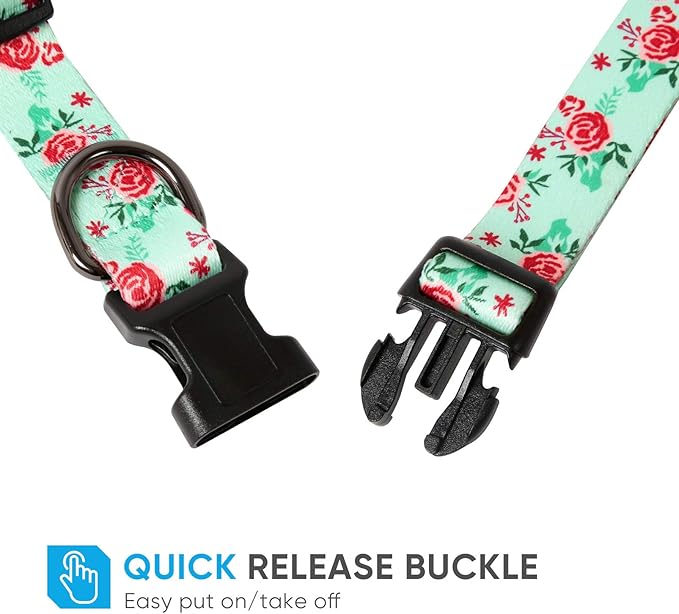 HEELE Dog Collar, Adjustable Soft Dog Collar for Small Medium Large Dogs,Floral Patterned Puppy Collars with Quick Release Buckle XS Length 8.5''-11''
