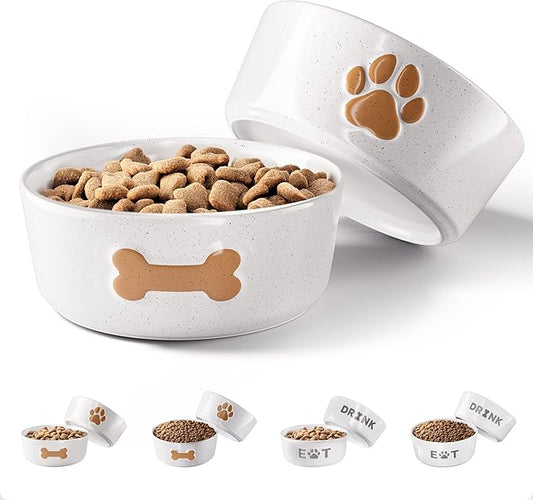 Ceramic Dog Bowl Set of 2 with Anti-Skid Base - 5" Wide x 2" Tall Ceramic Dog Bowls for Small Dogs - 2 Cup Capacity Food and Water Bowls for Dogs - Rubber Bottom Pet Bowl Set of 2 for Small Pets