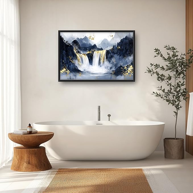 Extra Large Abstract Golden Waterfall Framed Wall Art for Living Room,Oversized Foggy Mountain Pictures Wall Decor,Canvas Print Painting Modern Artwork Bedroom Office Bathroom 36L" x 24W"
