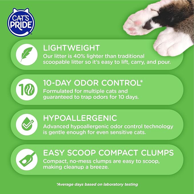 Cat's Pride Premium Lightweight Clumping Litter: Complete Care - Up to 10 Days of Powerful Odor Control - Hypoallergenic - Multi-Cat, Unscented, 18 Pounds