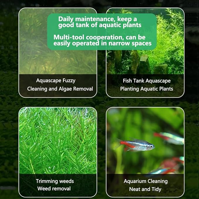 7-in-1 Aquascaping Tools Kit for Aquarium & Terrarium - Stainless Steel Long Tweezers, Curved Scissors, Algae Scraper, Feeding Tongs - Live Plant Trimming & Tank Cleaning Accessories