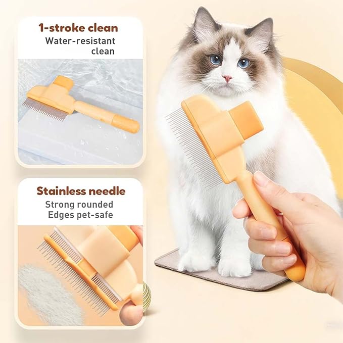 Zen Brush for Cats, Zenbrush Cat Comb, Self Cleaning Pet Comb Grooming Brush, Catdogcomb Pet Grooming for Massaging and Cleaning Shedding Hair (2Yellow)