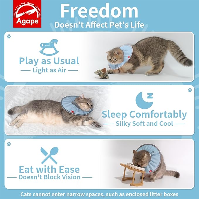 Agape Soft Cat Cone, Comfy Collar to Stop Licking & Scratching, Lightweight Recovery Collar for Cats After Surgery, Adjustable Elizabethan Collar for Neuter Recovery, Waterproof Neck Cones for Cats