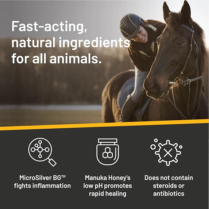 Absorbine Silver Honey Rapid Wound Repair Ointment, Manuka Honey & MicroSilver BG, Veterinarian Tested Horse & Animal Wound Care, 2oz Tube