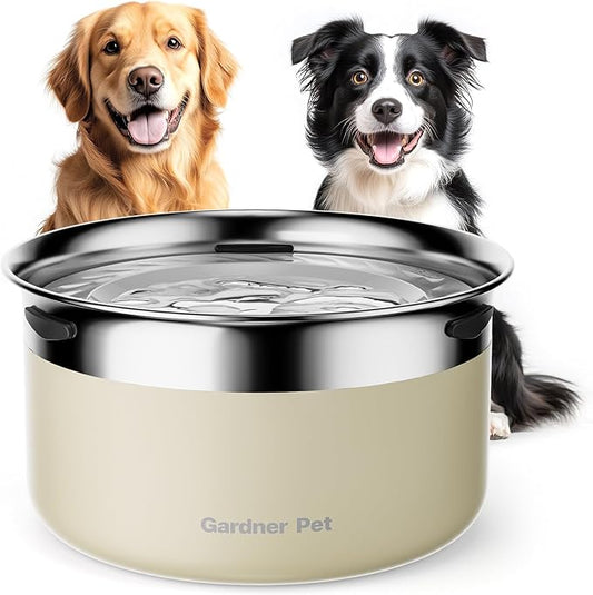 Gardner Pet Dog Bowls 1 Gallon (3.85L) Stainless Steel No Spill Water Bowl, Slow Water Feeder Metal Dog Bowls, Spill Proof Water Dispenser for Large Dogs, Promotes Healthy Hydration(White)