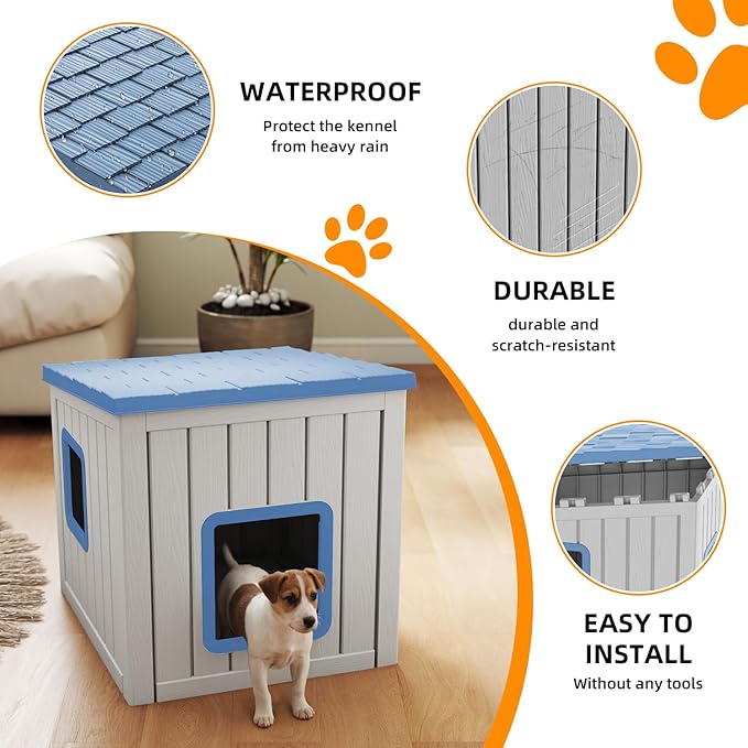 Dog House Small Dog Houses Outdoor with Sloped Roof Waterproof Ventilated Design Easy to Clean Elevated Floor Easy Assembly for Middle Sized Dogs
