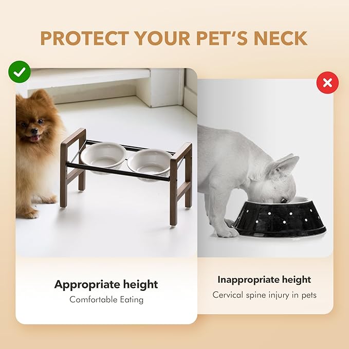 6.3inch Ceramic Adjustable Raised Double Bowls Set with Stand, 3 Heights Elevated, 2 Placement Options,Food and Water Bowls for Adult Cat Small and Medium Dog(Reactived Glaze -White)