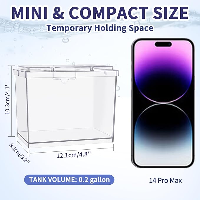 Mini Betta Fish Tank, Small Fish Bowl for Temporary Space, 0.2 Gallon Stackable Cube Tank with Artificial Plants and Gravels for Small Fish, Insect, Shrimp, Crab, Spider.(Pack-2)