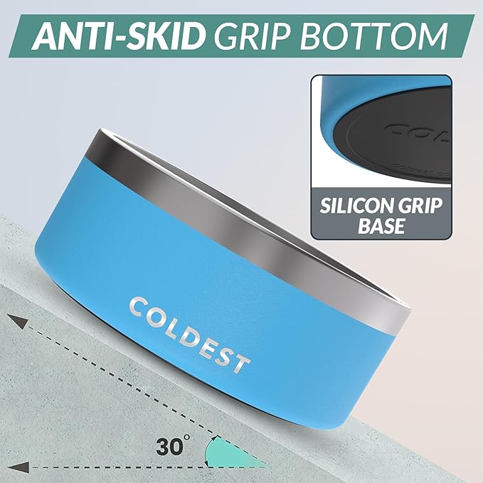 Coldest Dog Bowl - Anti Rust Metal, Non Slip, 3 Layers Insulated Stainless Steel Dog Bowls - Spill Proof & Heavy Duty - Water Bowl for Dogs, Cats & Pets, Dish Washer Safe (100 oz, Celestial Blue)