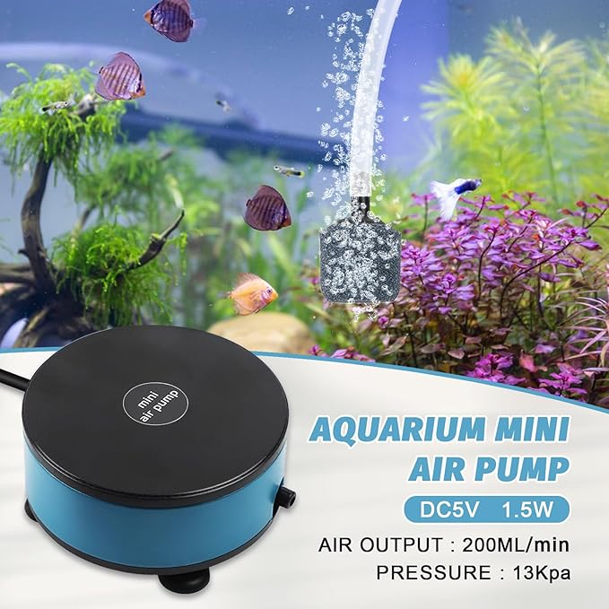 Nano Silent Aquarium Air Pump, Portable USB air Pump with Accessories, Suitable for 1-15 Gallon Fish Tanks, 200ml per Minute