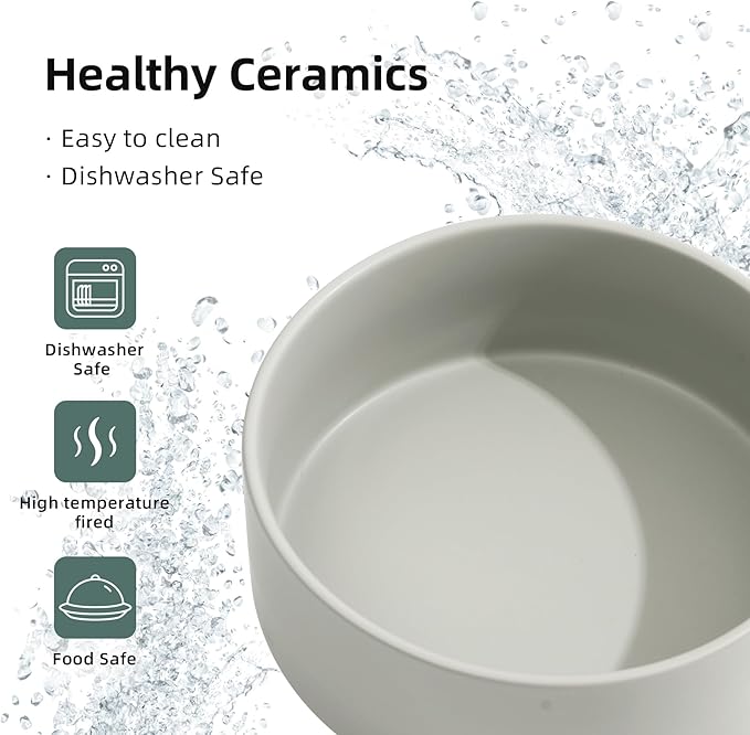 Ceramic Raised Double Bowls Set with Stand, 2 Heights Elevated, Food & Water Bowls for Small Breed Dogs, Cats, Kitty, Weighted Dog Dishes, Pet Bowls(5.1'',13.5oz, Grey)