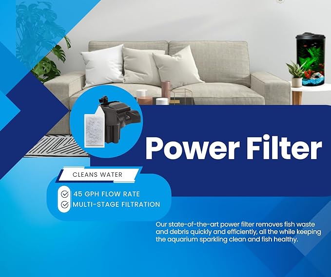 Koller Products Plastic 6-Gallon AquaView 360 Aquarium Kit for Tropical Fish, Betta Fish with LED Lighting and Power Filter Clear, 4-Piece Set