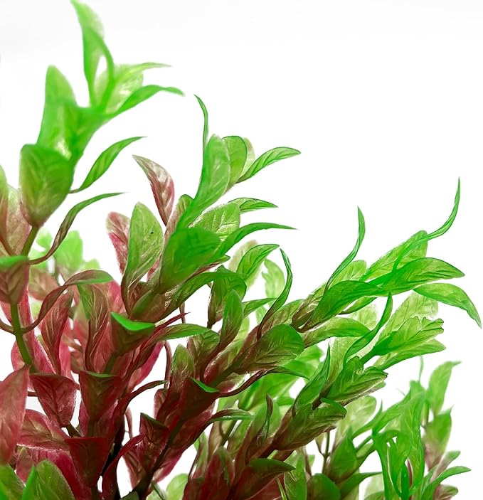 Mipukbay Red & Green Aquarium Plants - Artificial Plastic Fish Tank Decor, Realistic Ornament Safe for Fish & Shrimp, Low-Maintenance Aquascaping Plants for Freshwater/Saltwater Tank Landscaping