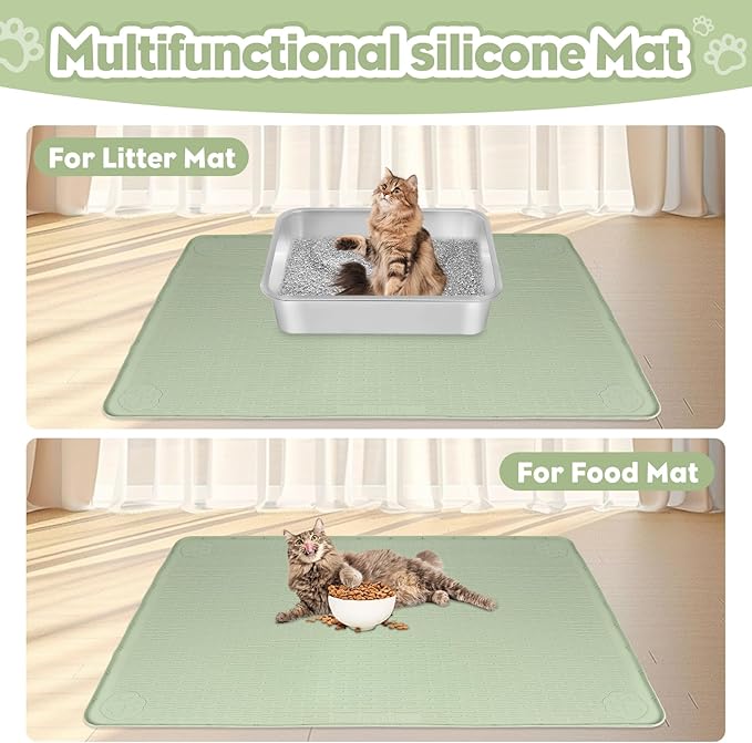 Cat Litter Mat, Extra Large 40" x 28" Silicone Mat Litter Trapping Mat for Scatter Control, Soft on Kitty Paws, Easy to Clean (Green)