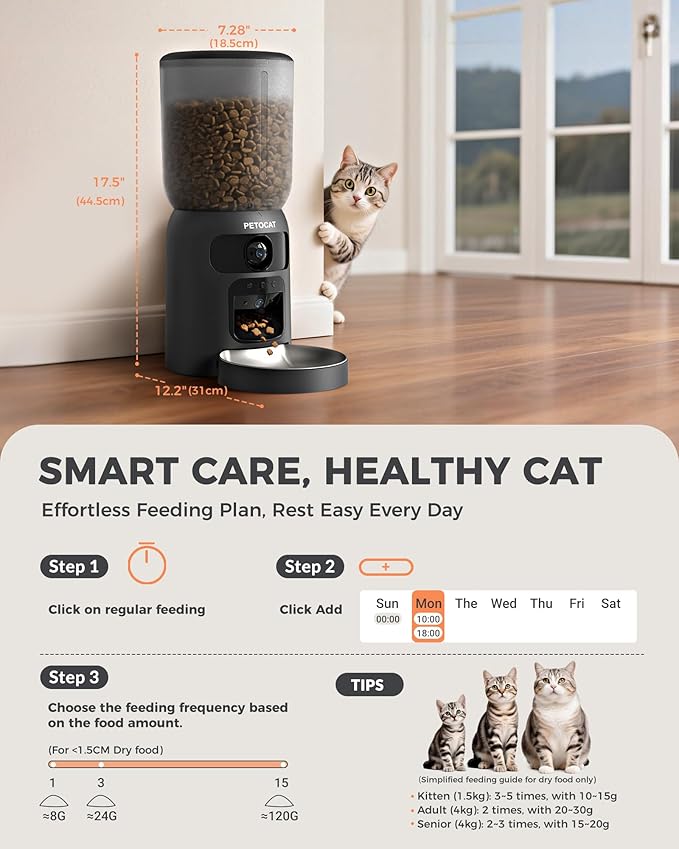 AI Cat Feeder with Dual Cameras (1 Adjustable), 2K HD Night Vision, 5G/2.4G WiFi, 6L Automatic Pet Feeder with APP Control, Laser Interactive Toy, Two-Way Audio & Scheduled Feeding