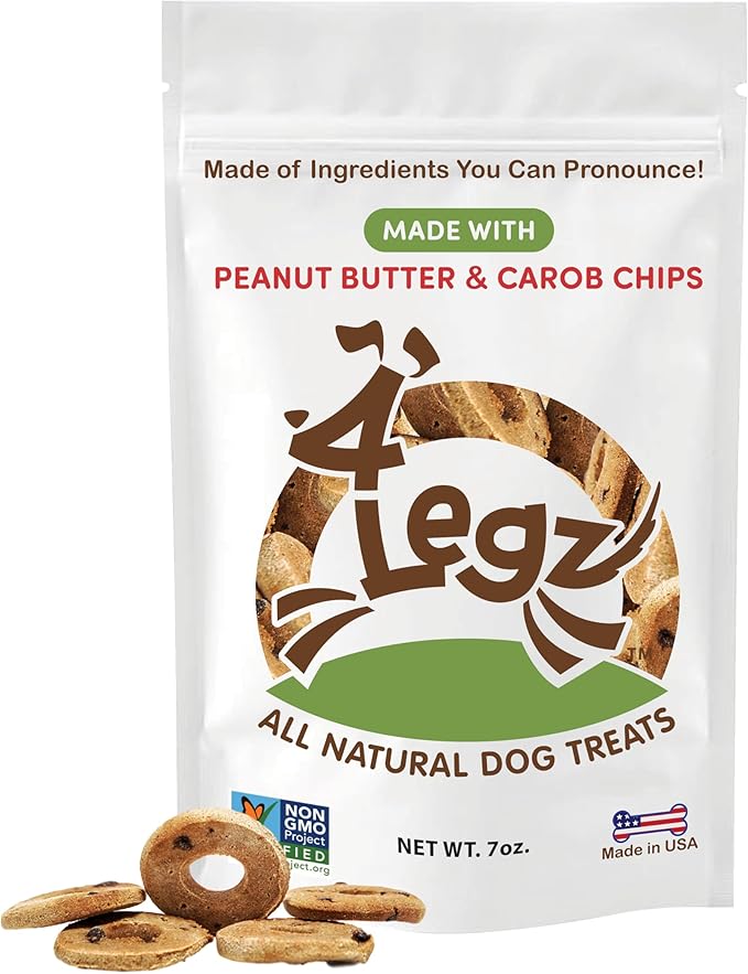Peanut Butter & Carob Chips Dog Treats – Healthy, Crunchy, Vegan Biscuits with Whole & Real Ingredients – All Natural & USA‐Baked, (7 Ounce, Pack of 3)