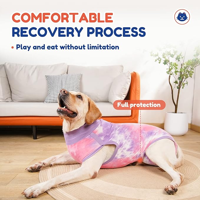 Breathable Dog Recovery Suit for Male/Female, Tie Dye Purple Dog Onesie for Abdominal Wounds, Cone E-Collar Alternative After Surgery to Anti-Licking, Professional Surgery Suit for Dogs Large