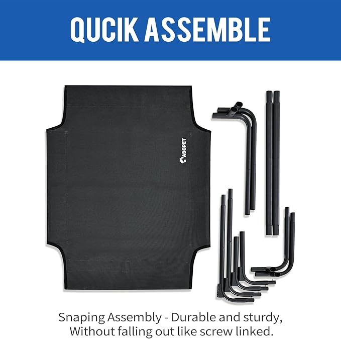 Cooling Elevated Dog Bed, Raised Outdoor Dog Bed Waterproof Pet Beds Cots Stable and Easy Assembly, Teslin Fabric with 1.2mm Thick Iron Frame, Breathable, Ultra-Sturdy，Black, 48 * 32 * 8.7