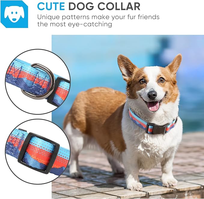 HEELE Dog Collar, Adjustable Soft Dog Collar for Small Medium Large Dogs,Floral Patterned Puppy Collars with Quick Release Buckle XS Length 8.5''-11''
