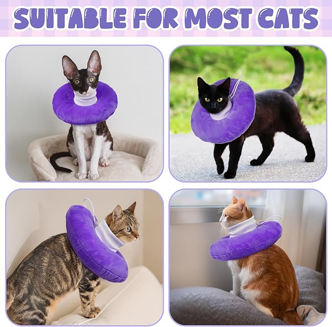 BRKURLEG Cat Recovery Collar Soft Cat Cones Pet Neck Protector Adjustable Kitten Cones to Stop Licking After Surgery Pet Elizabethan Collar for Cats Kittens, Purple, M