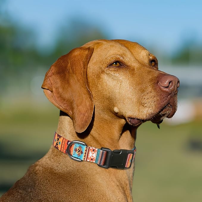 HEELE Dog Collar, Adjustable Soft Dog Collar for Small Medium Large Dogs,Bohemia Patterned Puppy Collars with Quick Release Buckle L Length 15.94''-25.59'