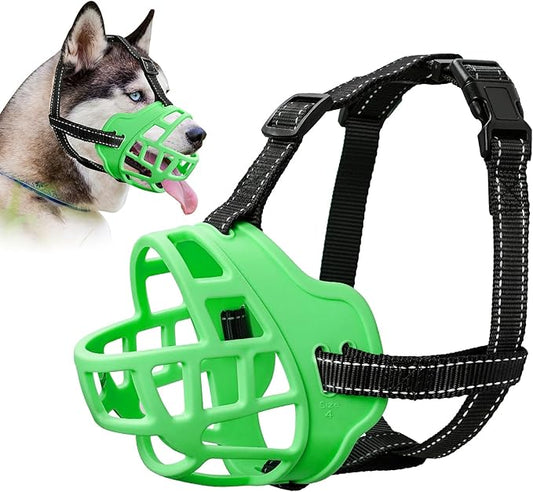 Dog Muzzle for Large Dogs, Breathable Basket Muzzles for Small, Medium and X-Large Aggressive Dog, Allows Panting Drinking, Suitable for Grooming Trimming Training (4, Luminous Green)