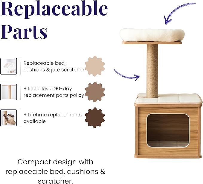Catry 29.7" Tall 3 Level Laminated Wood Cat Tree with Large Base Condo, 2 Paded Steps, Natural Jute Scratching Post, Sturdy and Easy to Assemble for Small Cat, Brown