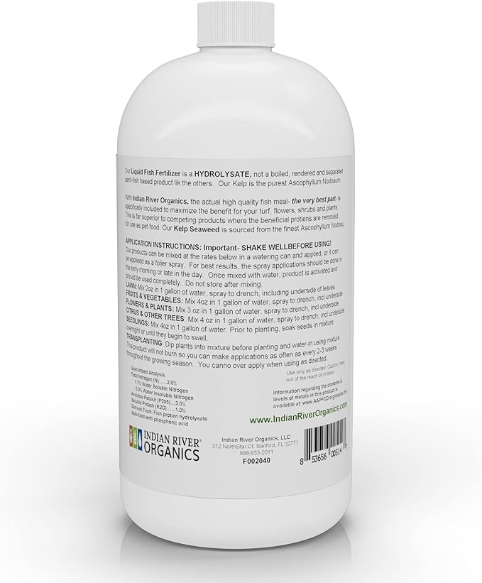 Fish & Kelp Blend Fertilizer - OMRI Listed Organic Fertilizer (36 oz) 1 Quart- Liquid Organic Fish and Kelp for Turf, Flowers, Shrubs, Plants, Fruits & Vegetables