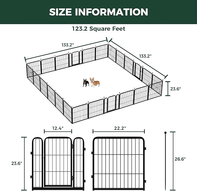 FXW Rollick Unleashed Dog Playpen for Indoor, Yard, RV Camping, 24 inch 24 Panels for Small and Puppy Dogs, Black│Patented