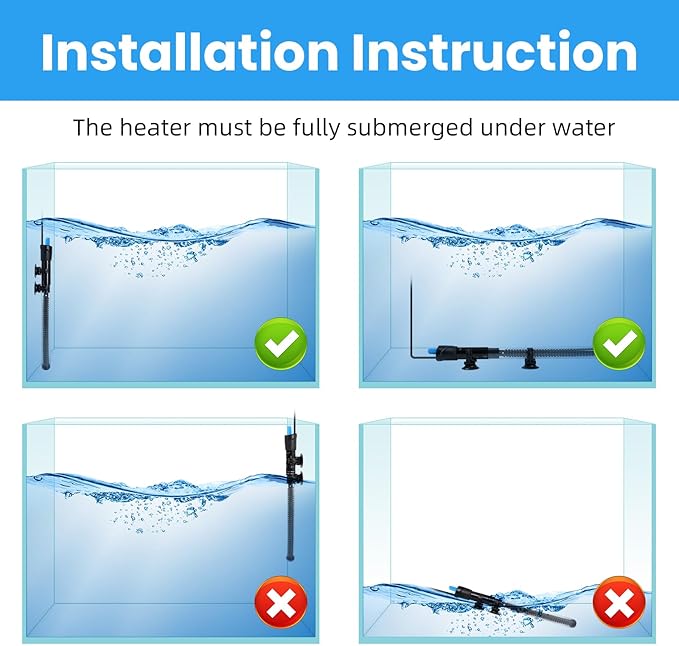 AQUANEAT Aquarium Heater, 100W Fish Tank Heater, Adjustable Submersible Water Thermostat with Digital Thermometer