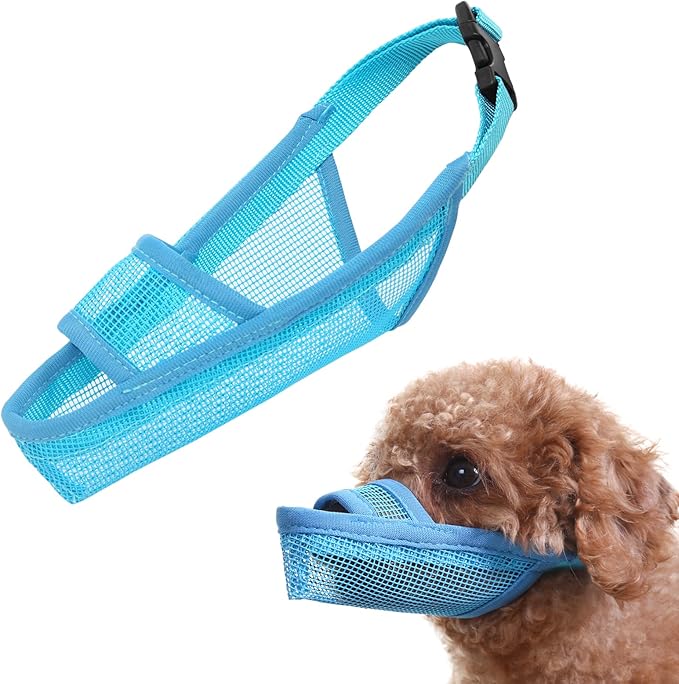Crazy Felix Nylon Dog Muzzle for Small Medium Large Dogs Dachshund Beagle Poodle Labrador, Air Mesh Breathable and Drinkable Pet Mouth Guard for Anti-Biting Chewing Scavenging(XXXS, Blue)