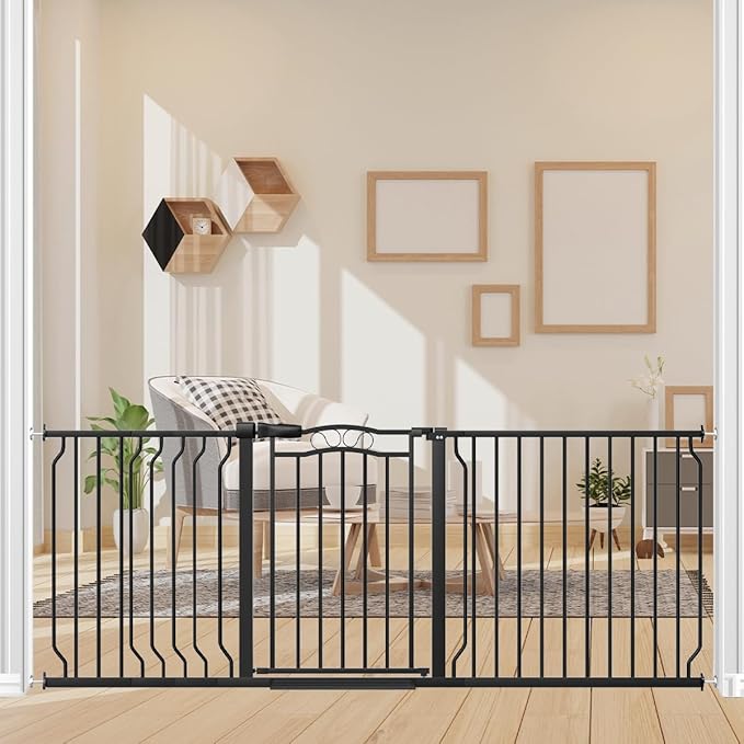 67.3-81.1" Extra Wide Baby Gate for Stairs No Drilling, 30" Tall Auto Close Press Mounted Baby Gate for Doorways, Adjustable Width Walk Through Long Gates for Kids or Pets, Black